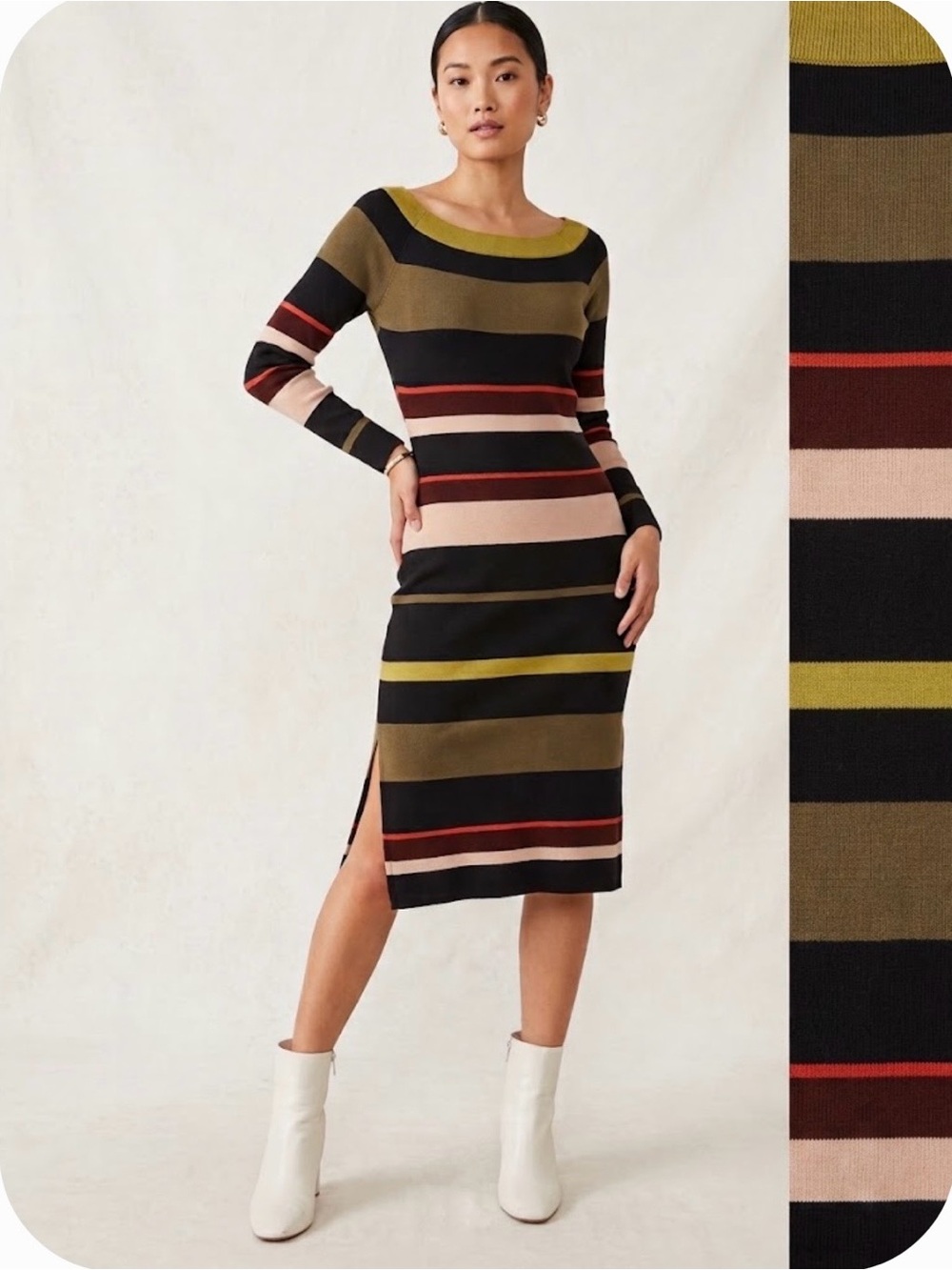 RACHEL Rachel Roy Chic Knit Multicolor Striped Midi Sweater Dress Xl